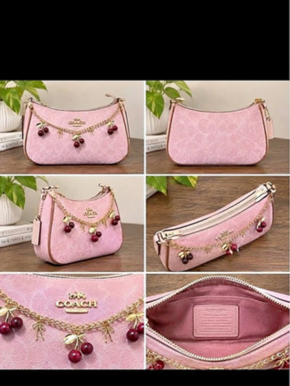Coach Teri Shoulder Bag in Signature Canvas with Cherry Print Pink Cherry Print